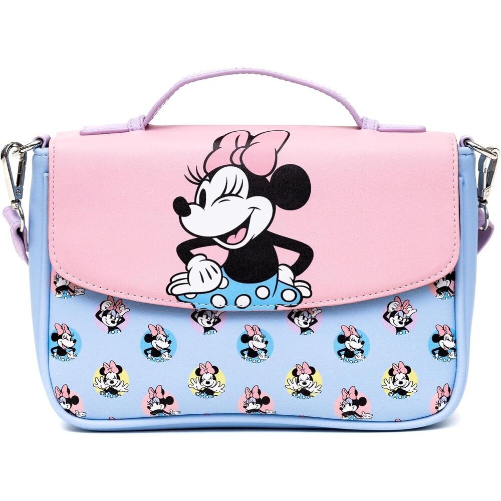 Disney Vegan Minnie Mouse Pink Blue Crossbody Bag 9x6.5 Inches
